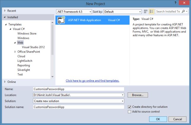 Create Web Application in VS 2013